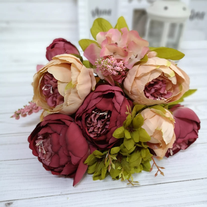 Искусственные цветы в Барнауле | Цветы искусственные «Пионы», персиково-малиновые, букет