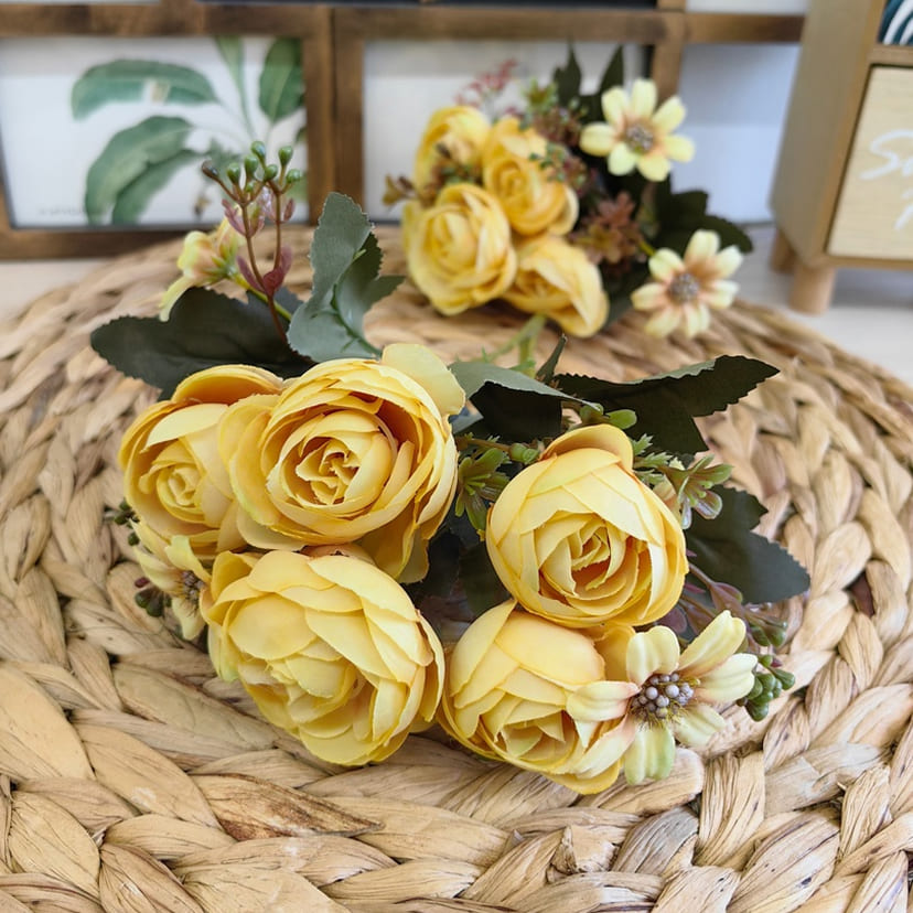 Искусственные цветы в Барнауле | Цветы искусственные «Камелии с мелкоцветом», желтые, букет