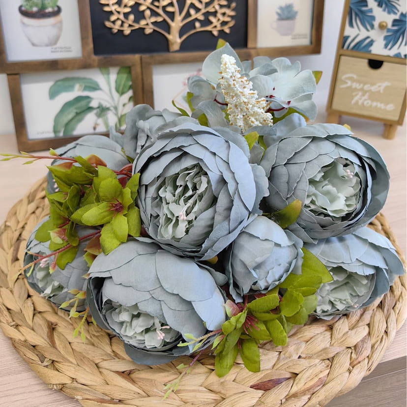 Искусственные цветы в Барнауле | Цветы искусственные «Пионы», серо-голубые, букет