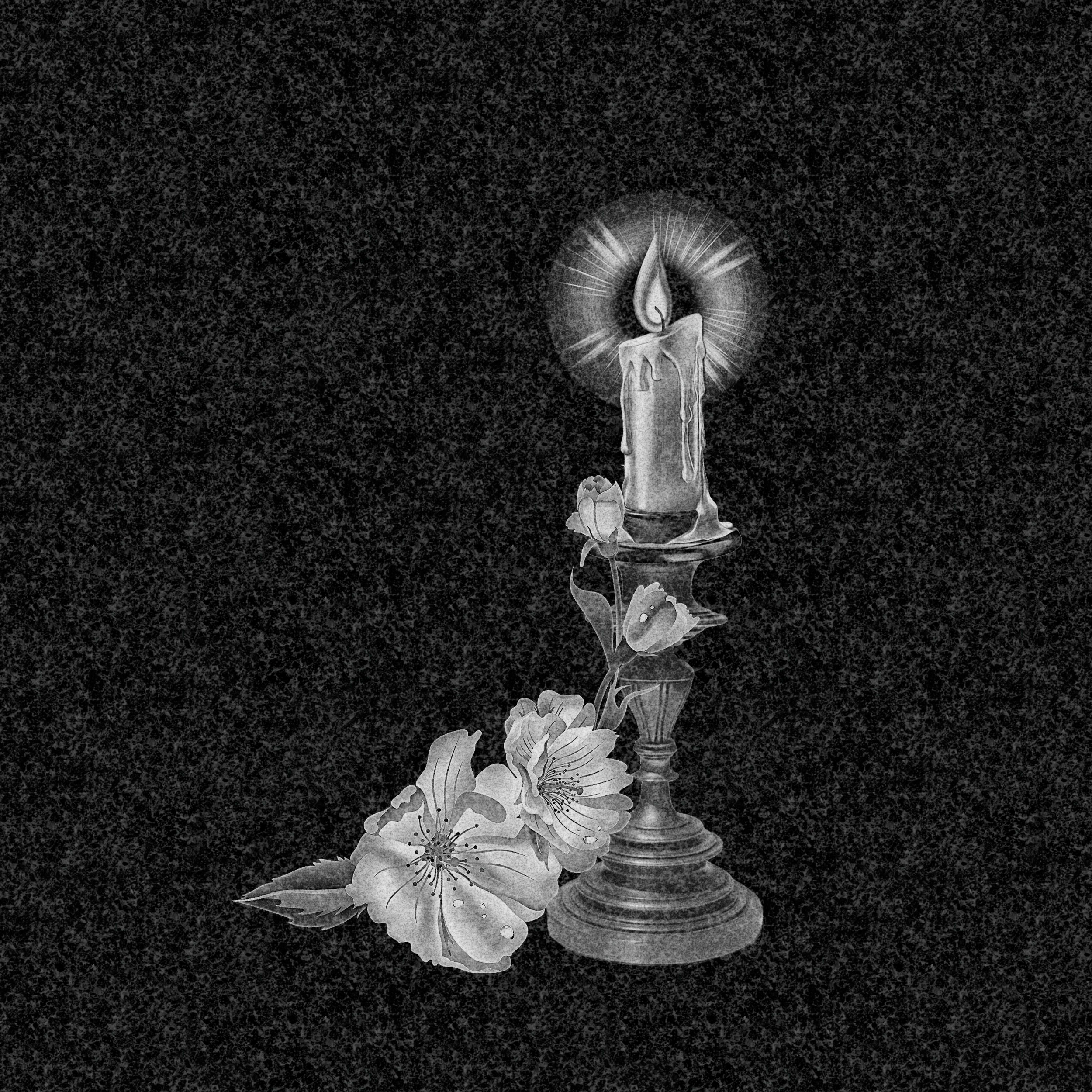 Свечи | Рисунок горящая свеча и цветы, СВ-010